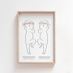 Baby Birth Print Birth Poster Twin Sibling Baby Announcement Nursery Art