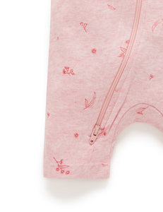 Pure Baby Short Leg Zip Growsuit - Peony Blossom