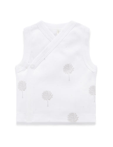 Pure Baby Premmie Crossover Singlet - Pale Grey Tree