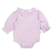 Load image into Gallery viewer, Frill Neck Bodysuit - Lavender Stripes (00000)