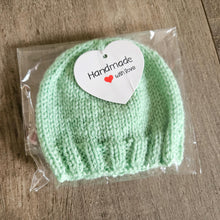 Load image into Gallery viewer, Handmade &#39;My First&#39; Premmie Beanie (Multiple Colour Options)