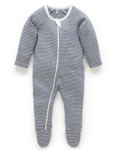 Pure Baby Zip Growsuit - Navy Melange Stripe