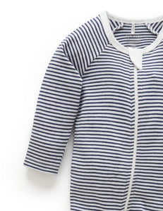 Pure Baby Zip Growsuit - Navy Melange Stripe