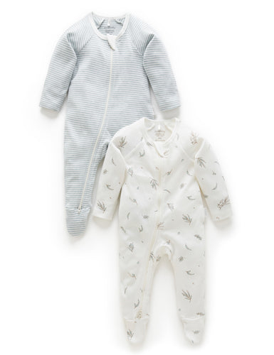 Pure Baby Zip Growsuit 2 Pack - Vanilla Eucalyptus