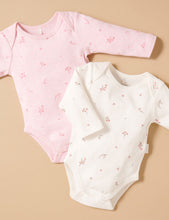 Load image into Gallery viewer, Pure Baby Easy Neck Long Sleeve Bodysuit 2 Pack - Pale Pink Blossom
