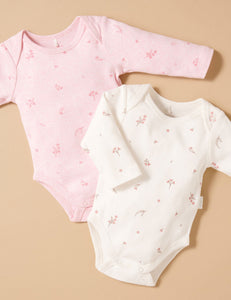Pure Baby Easy Neck Long Sleeve Bodysuit 2 Pack - Pale Pink Blossom