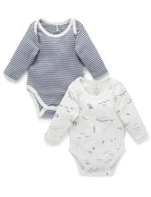 Load image into Gallery viewer, Pure Baby Easy Neck Long Sleeve Bodysuit 2 Pack - Vanilla Nautical