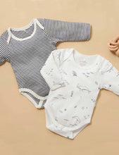 Load image into Gallery viewer, Pure Baby Easy Neck Long Sleeve Bodysuit 2 Pack - Vanilla Nautical