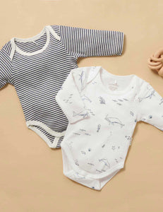 Pure Baby Easy Neck Long Sleeve Bodysuit 2 Pack - Vanilla Nautical