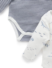 Load image into Gallery viewer, Pure Baby Easy Neck Long Sleeve Bodysuit 2 Pack - Vanilla Nautical