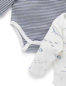 Pure Baby Easy Neck Long Sleeve Bodysuit 2 Pack - Vanilla Nautical