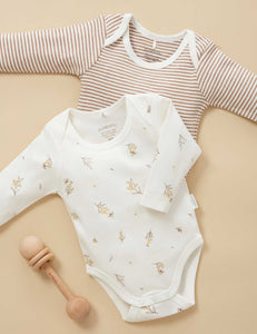 Pure Baby Easy Neck Long Sleeve Bodysuit 2 Pack - Vanilla Wattle Bee