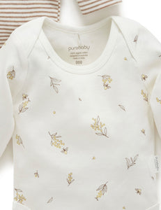 Pure Baby Easy Neck Long Sleeve Bodysuit 2 Pack - Vanilla Wattle Bee