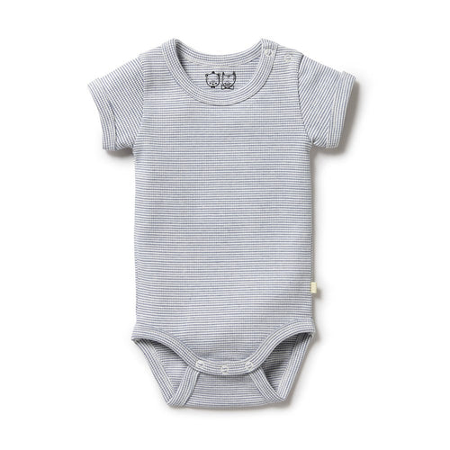 Organic Stripe Rib Bodysuit - Rain Drop