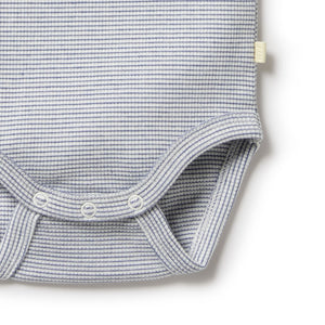 Organic Stripe Rib Bodysuit - Rain Drop