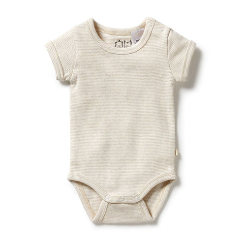 Organic Stripe Rib Bodysuit - Oatmeal