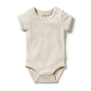 Organic Stripe Rib Bodysuit - Oatmeal