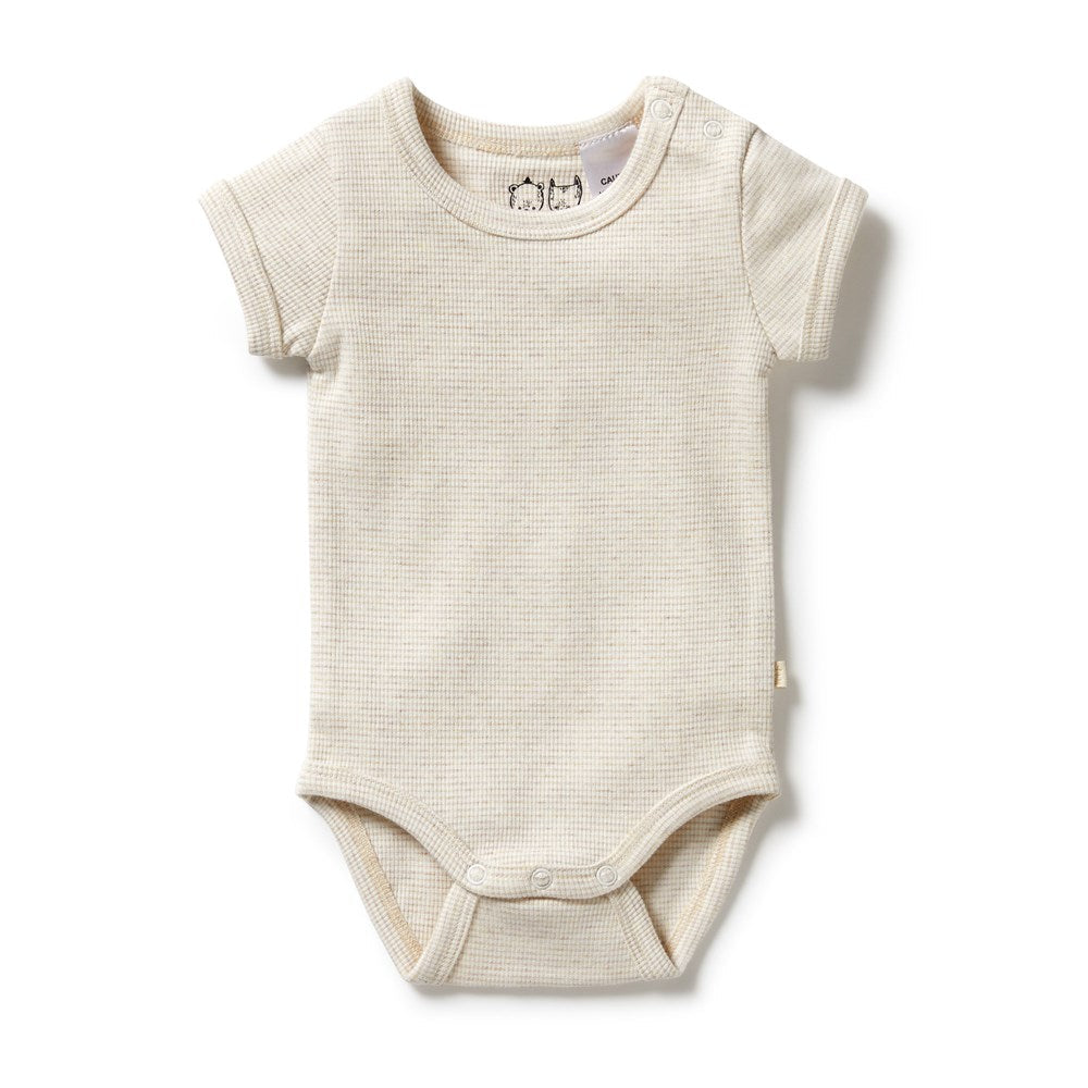 Organic Stripe Rib Bodysuit - Oatmeal