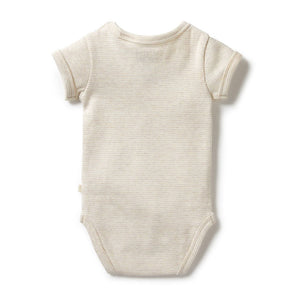 Organic Stripe Rib Bodysuit - Oatmeal
