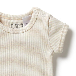 Organic Stripe Rib Bodysuit - Oatmeal