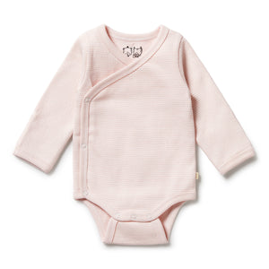 Organic Stripe Rib Kimono Bodysuit - Cantaloupe