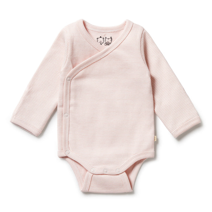 Organic Stripe Rib Kimono Bodysuit - Cantaloupe