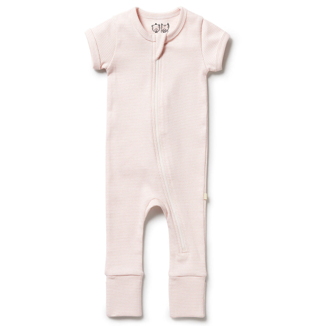 Organic Stripe Rib Zipsuit - Cantaloupe