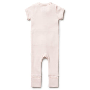 Organic Stripe Rib Zipsuit - Cantaloupe