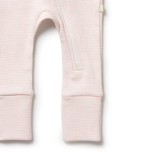 Organic Stripe Rib Zipsuit - Cantaloupe