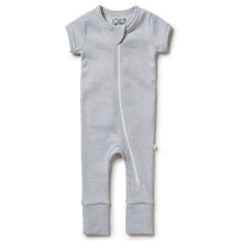 Load image into Gallery viewer, Organic Stripe Rib Zipsuit - Rain Drop