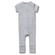 Load image into Gallery viewer, Organic Stripe Rib Zipsuit - Rain Drop