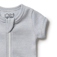 Load image into Gallery viewer, Organic Stripe Rib Zipsuit - Rain Drop