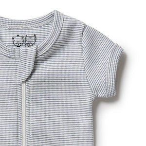Organic Stripe Rib Zipsuit - Rain Drop