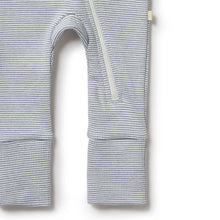 Load image into Gallery viewer, Organic Stripe Rib Zipsuit - Rain Drop