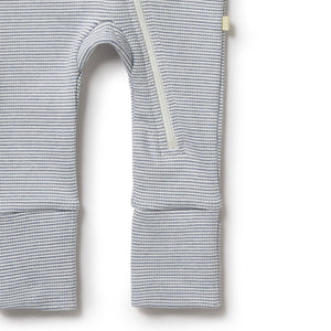 Organic Stripe Rib Zipsuit - Rain Drop