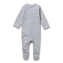 Load image into Gallery viewer, Organic Stripe Rib Zipsuit with Feet - Rain Drop