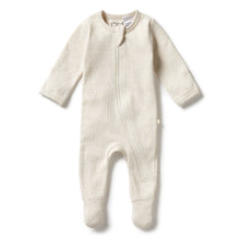 Load image into Gallery viewer, Organic Stripe Rib Zipsuit with Feet - Oatmeal