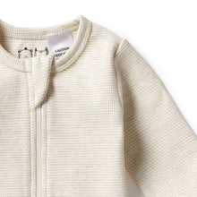 Load image into Gallery viewer, Organic Stripe Rib Zipsuit with Feet - Oatmeal