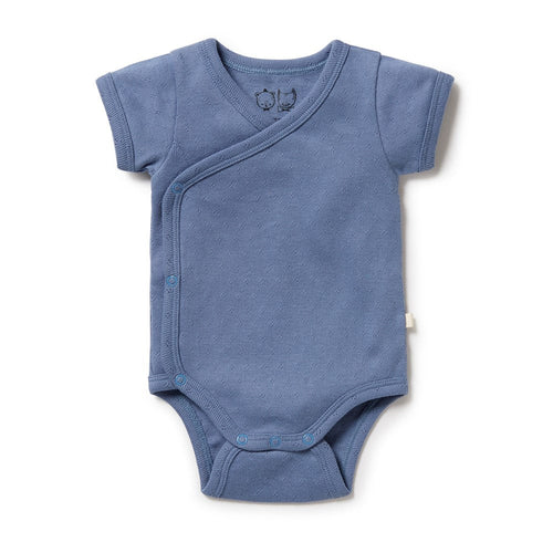 Organic Pointelle Kimono Bodysuit - Rain Drop