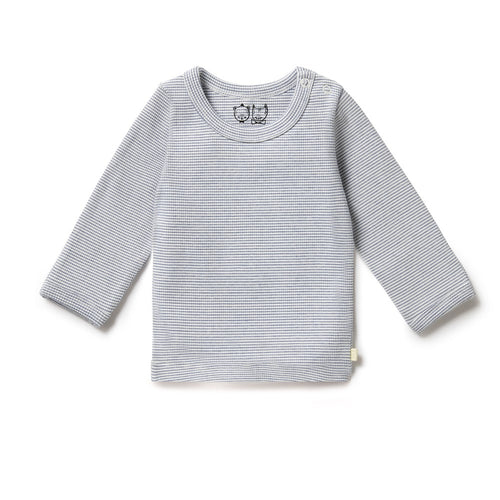 Organic Stripe Rib Long Sleeved Top - Rain Drop