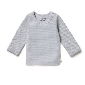 Organic Stripe Rib Long Sleeved Top - Rain Drop
