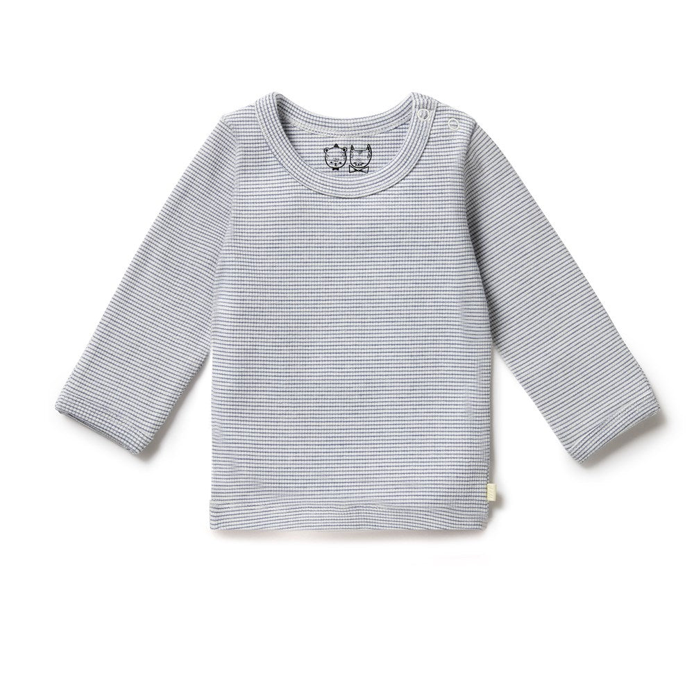 Organic Stripe Rib Long Sleeved Top - Rain Drop