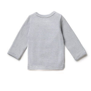 Organic Stripe Rib Long Sleeved Top - Rain Drop
