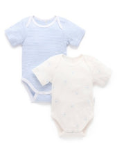 Load image into Gallery viewer, Easy Neck Short Sleeve Bodysuit 2 Pack - Pale Blue Bear (00000)