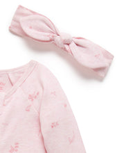 Load image into Gallery viewer, Pure Baby Zip Growsuit &amp; Headband Set - Pale Pink Blossom