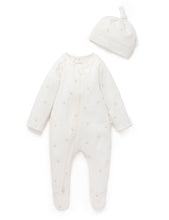 Load image into Gallery viewer, Pure Baby Zip Growsuit &amp; Hat Set - Vanilla Bear