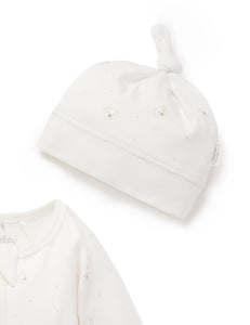 Pure Baby Zip Growsuit & Hat Set - Vanilla Bear