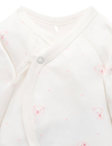 Premmie Crossover Growsuit - Pale Pink Bear