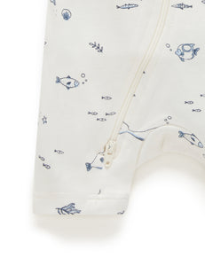 Pure Baby Short Leg Zip Growsuit - Vanilla Nautical