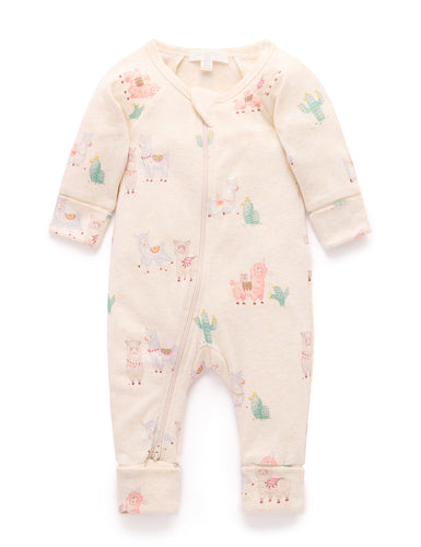 Printed Zip Growsuit - Little Llama (00000)